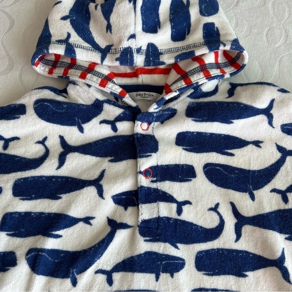 Baby Boden Terrycloth Cover Up Toweling Hoodie 3-6Months Beach Pool Whales Ocean - Picture 4 of 7